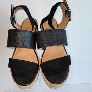 Crown Vintage Daylen Black Cow Suede Espadrille Wedge Platform Sandal, 7.5